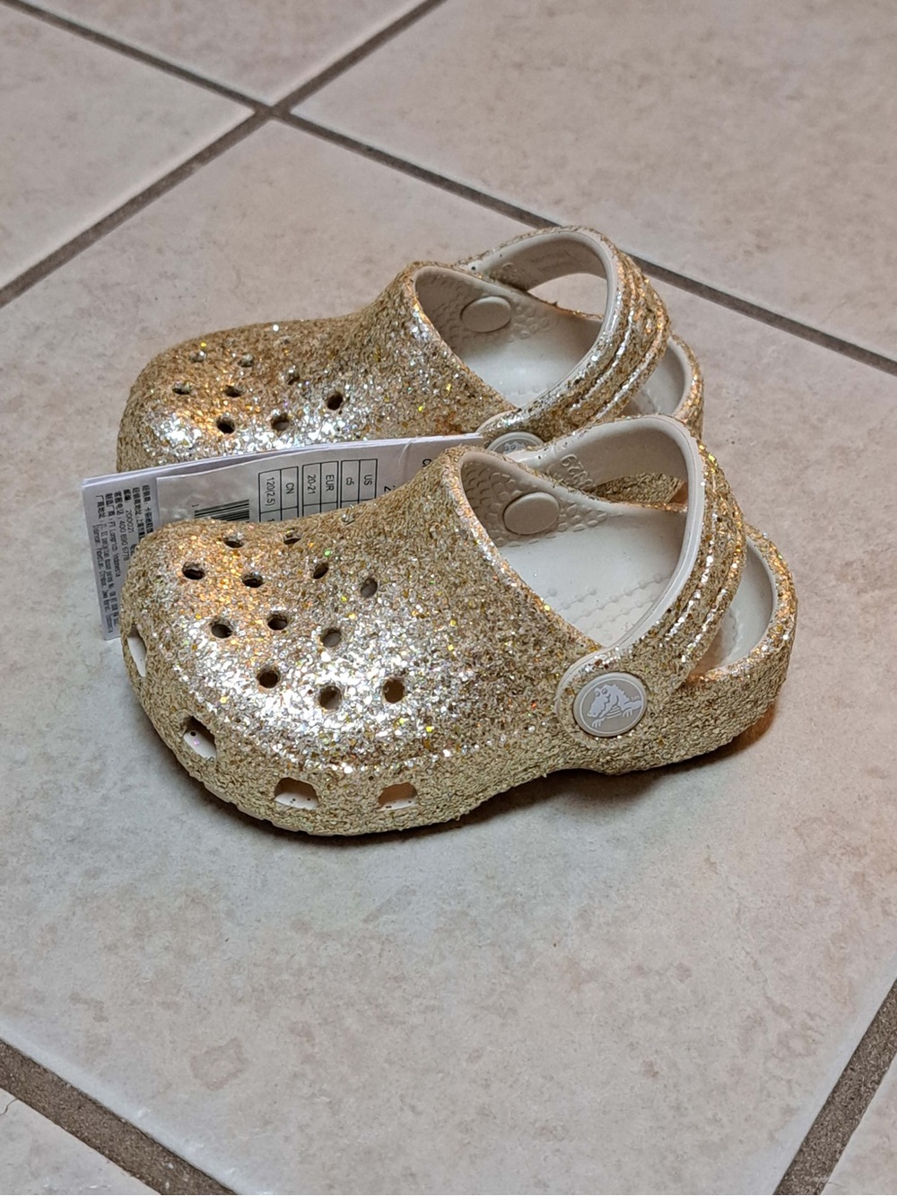 Crocs Classic Chunky Glitter Clogs - Gold - Infant Kids Size C5